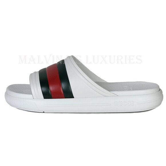 GUCCI SHOES MENS WHITE RUBBER ACE SLIDE SANDAL w WEB DETAIL sz 9G 9.5 US main image 11